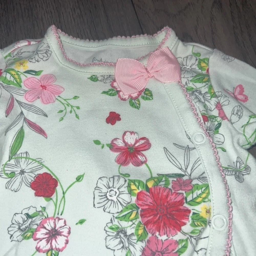 First impressions, infant girl long sleeve button floral pajama’s (set of 2)